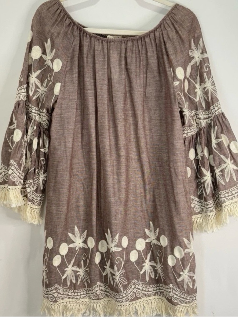 indigo soul Mauve Tunic with White Floral Embroidery